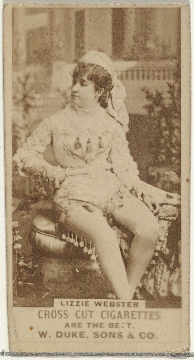 Lizzie Webster, from the Actors and Actresses series (N145-3) issued by Duke Sons & Co. to promote Cross Cut Cigarettes, Issued by W. Duke, Sons &amp; Co. (New York and Durham, N.C.), Albumen photograph 