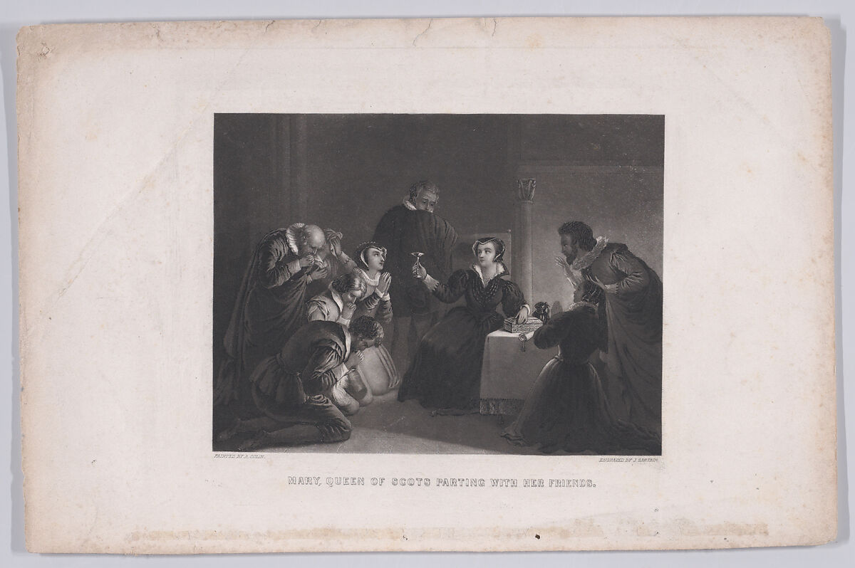 Mary, Queen of Scots parting with her friends (from "The Eclectic Magazine," volume 15, plate 2), John Sartain (American (born London, England) 1808–1897 Philadelphia, Pennsylvania), Mezzotint and etching 