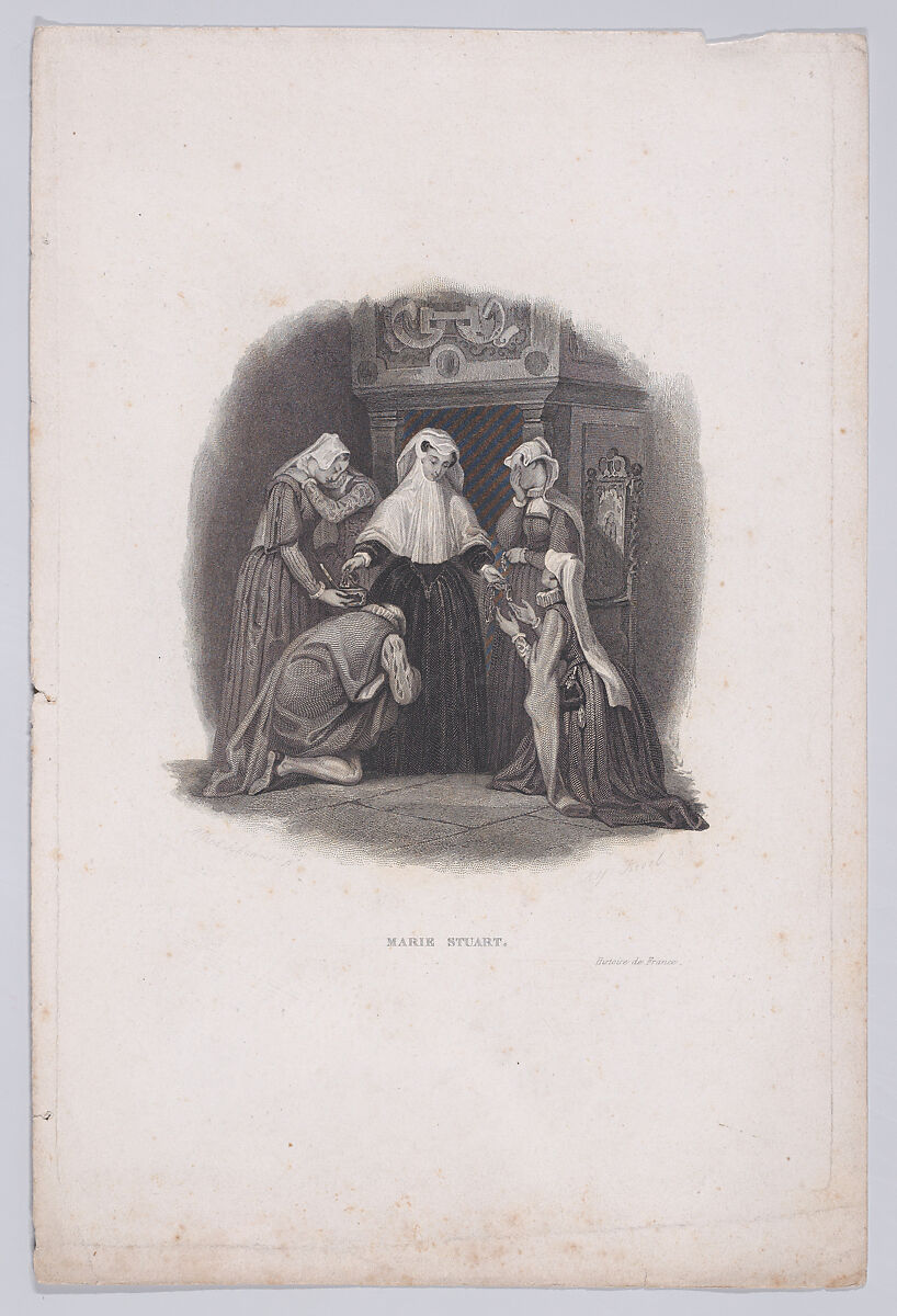 Mary, Queen of Scots distributing her possessions to her friends before her death (from "Histoire de France"), Alfred Revel (French, active by 1831, died 1865), Etching and engraving 