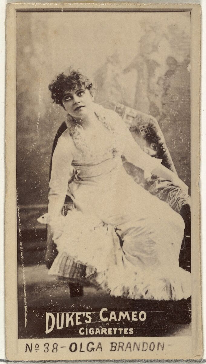 Card Number 38, Olga Brandon, from the Actors and Actresses series (N145-4) issued by Duke Sons & Co. to promote Cameo Cigarettes, Issued by W. Duke, Sons &amp; Co. (New York and Durham, N.C.), Albumen photograph 
