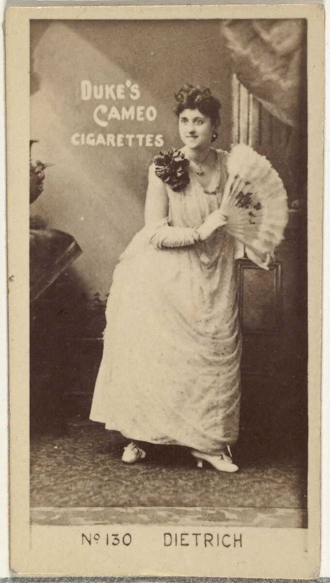 Card Number 130, Dietrich, from the Actors and Actresses series (N145-4) issued by Duke Sons & Co. to promote Cameo Cigarettes, Issued by W. Duke, Sons &amp; Co. (New York and Durham, N.C.), Albumen photograph 