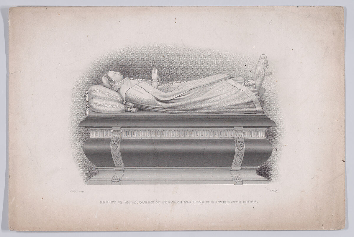 Effigy of Mary, Queen of Scots on her tomb in Westminster Abbey (from The Pictorial History of Scotland, volume 1), T. W. Knight (British, active mid-19th century), Stipple and line engraving 