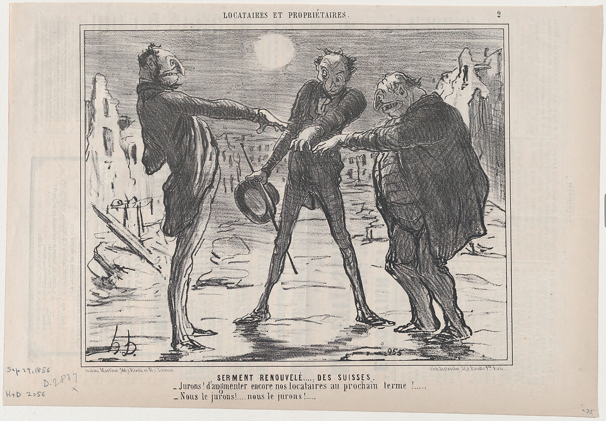 Serment Renouvelé...des Suisses, from Locataires et Propriétaires, published in Le Charivari, September 29, 1856, Honoré Daumier (French, Marseilles 1808–1879 Valmondois), Lithograph; second state of two (Delteil) 