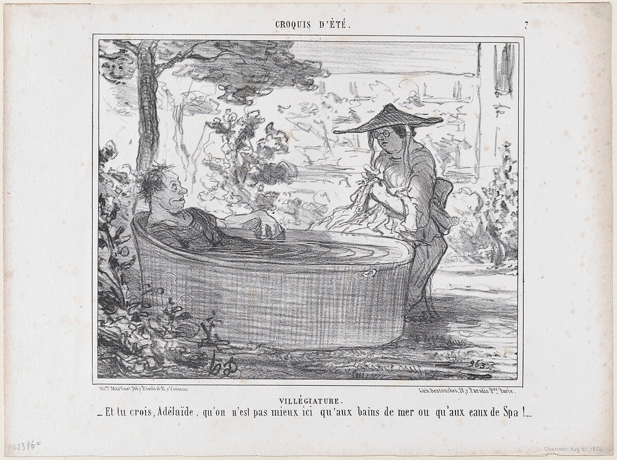 Villégiature, from Croquis d'Été, published in Le Charivari, August 22, 1856, Honoré Daumier (French, Marseilles 1808–1879 Valmondois), Lithograph; second state of two (Delteil) 