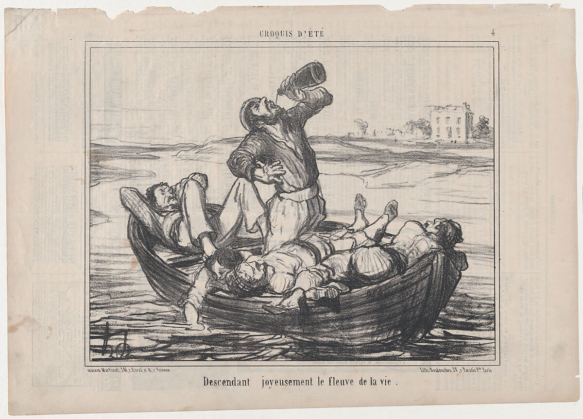 Descendant joyeuseument le fleuve de la vie, from "Croquis d'Été", Honoré Daumier (French, Marseilles 1808–1879 Valmondois), Lithograph; second state of two (Delteil) 