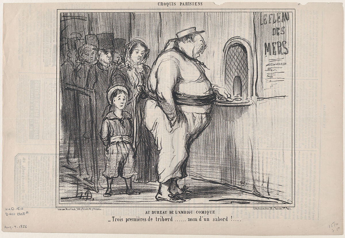 Au Bureau de l'Ambigu Comique, from Croquis Parisiens, published in Le Charivari, August 4, 1856, Honoré Daumier (French, Marseilles 1808–1879 Valmondois), Lithograph; second state of two (Delteil) 