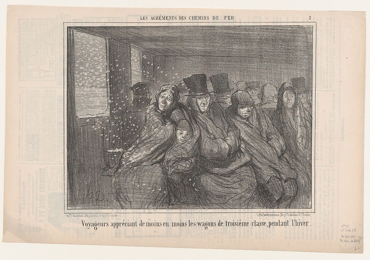 Voyageurs appréciant de moins en moins les..., from Les Agréments des Chemins de Fer, published in Le Charivari, December 25, 1856, Honoré Daumier (French, Marseilles 1808–1879 Valmondois), Lithograph; second state of two (Delteil) 