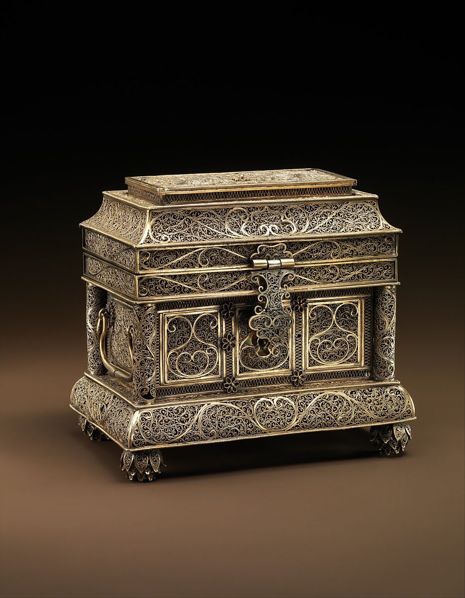 Filigree Casket with Sliding Top, Silver filigree; parcel-gilt