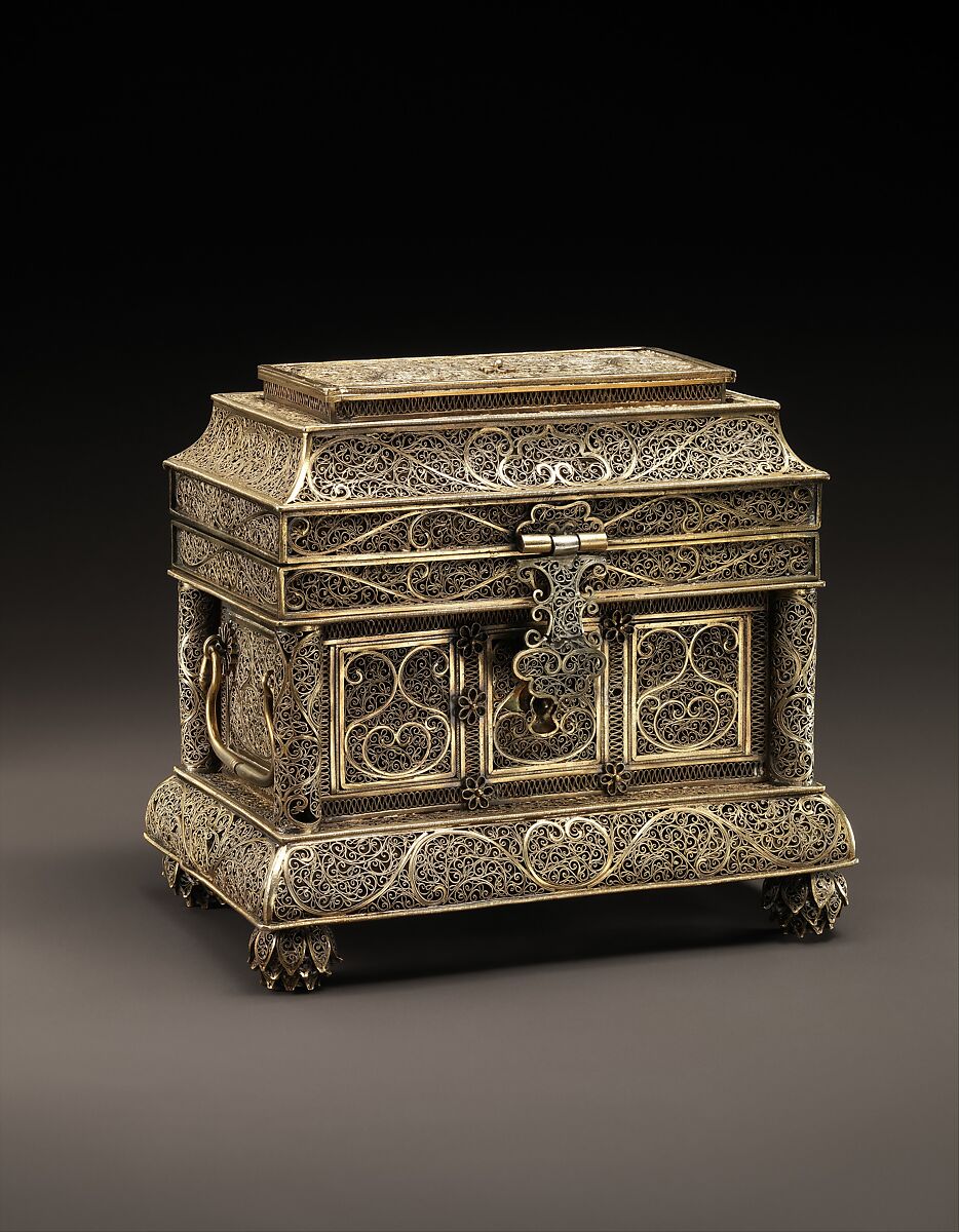 Filigree Casket with Sliding Top, Silver filigree; parcel-gilt 