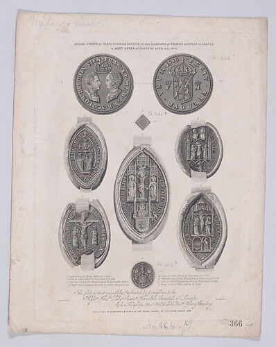 Medal commemorating the marriage of Mary, Queen of Scots to the Dauphin Francis of France, with seals and signet rings relating to Queen Mary below (from 