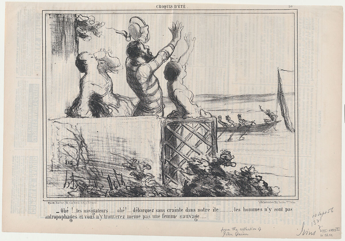 Ohé...les navigateurs...débarquez sans crainte..., from Croquis d'Été, published in Le Charivari, September 10, 1856, Honoré Daumier (French, Marseilles 1808–1879 Valmondois), Lithograph; second state of two (Delteil) 
