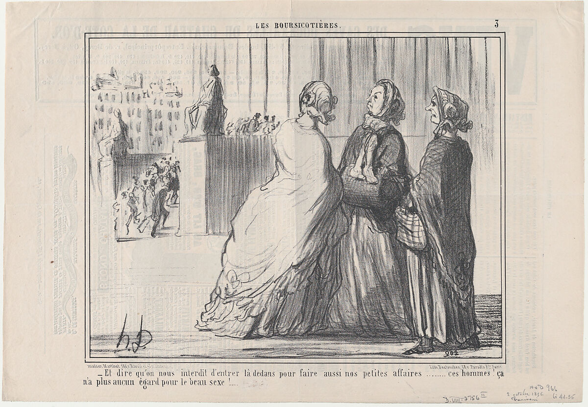 Et dire qu'on nous interdit d'entrer..., from Les Boursicotières, published in Le Charivari, October 2, 1856, Honoré Daumier (French, Marseilles 1808–1879 Valmondois), Lithograph; second state of two (Delteil) 