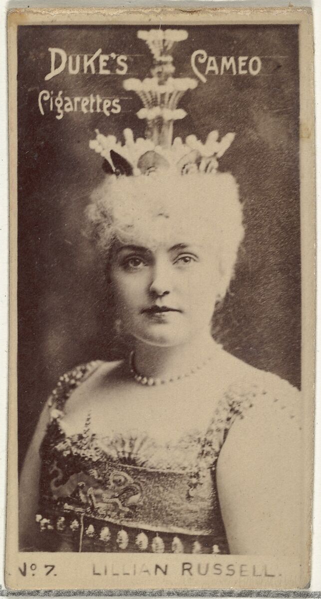 Card Number 7, Lillian Russell, from the Actors and Actresses series (N145-4) issued by Duke Sons & Co. to promote Cameo Cigarettes, Issued by W. Duke, Sons &amp; Co. (New York and Durham, N.C.), Albumen photograph 