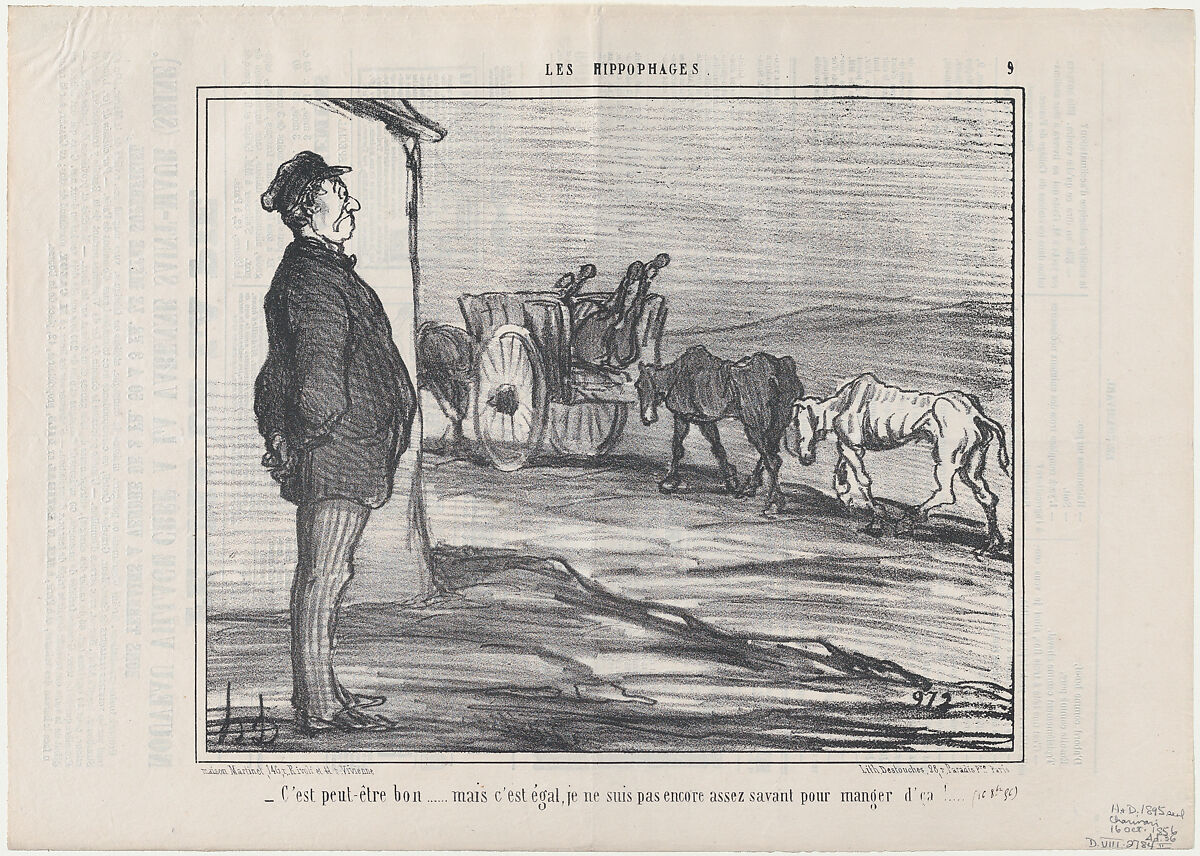 C'est peut-être bon...mais c'est égal..., from Les Hippophages, published in Le Charivari, October 23, 1856, Honoré Daumier (French, Marseilles 1808–1879 Valmondois), Lithograph; second state of two (Delteil) 