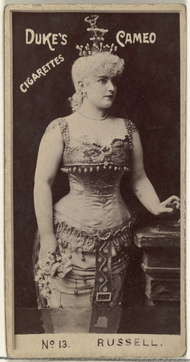 Card Number 13, Lillian Russell, from the Actors and Actresses series (N145-4) issued by Duke Sons & Co. to promote Cameo Cigarettes, Issued by W. Duke, Sons &amp; Co. (New York and Durham, N.C.), Albumen photograph 