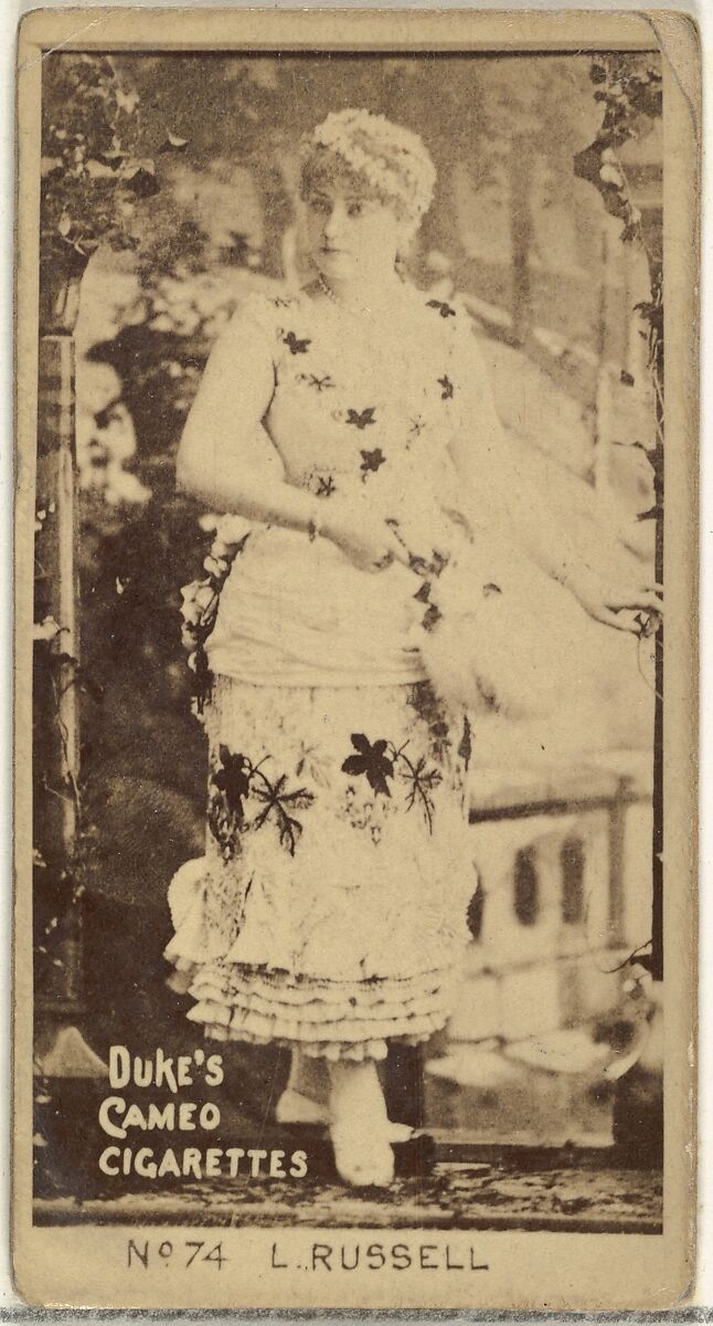 Card Number 74, Lillian Russell, from the Actors and Actresses series (N145-4) issued by Duke Sons & Co. to promote Cameo Cigarettes, Issued by W. Duke, Sons &amp; Co. (New York and Durham, N.C.), Albumen photograph 