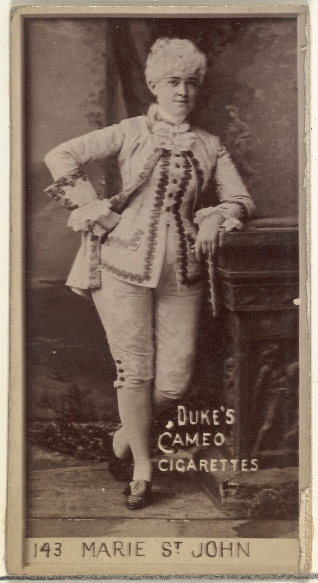 Card Number 143, Marie St. John, from the Actors and Actresses series (N145-4) issued by Duke Sons & Co. to promote Cameo Cigarettes, Issued by W. Duke, Sons &amp; Co. (New York and Durham, N.C.), Albumen photograph 