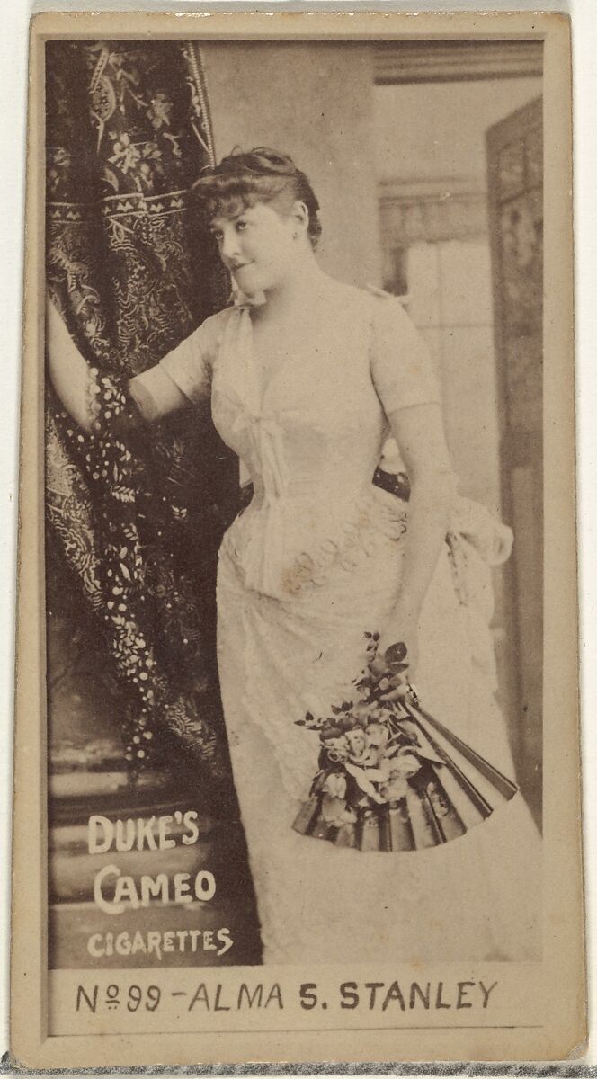 Card Number 99, Alma S. Stanley, from the Actors and Actresses series (N145-4) issued by Duke Sons & Co. to promote Cameo Cigarettes, Issued by W. Duke, Sons &amp; Co. (New York and Durham, N.C.), Albumen photograph 