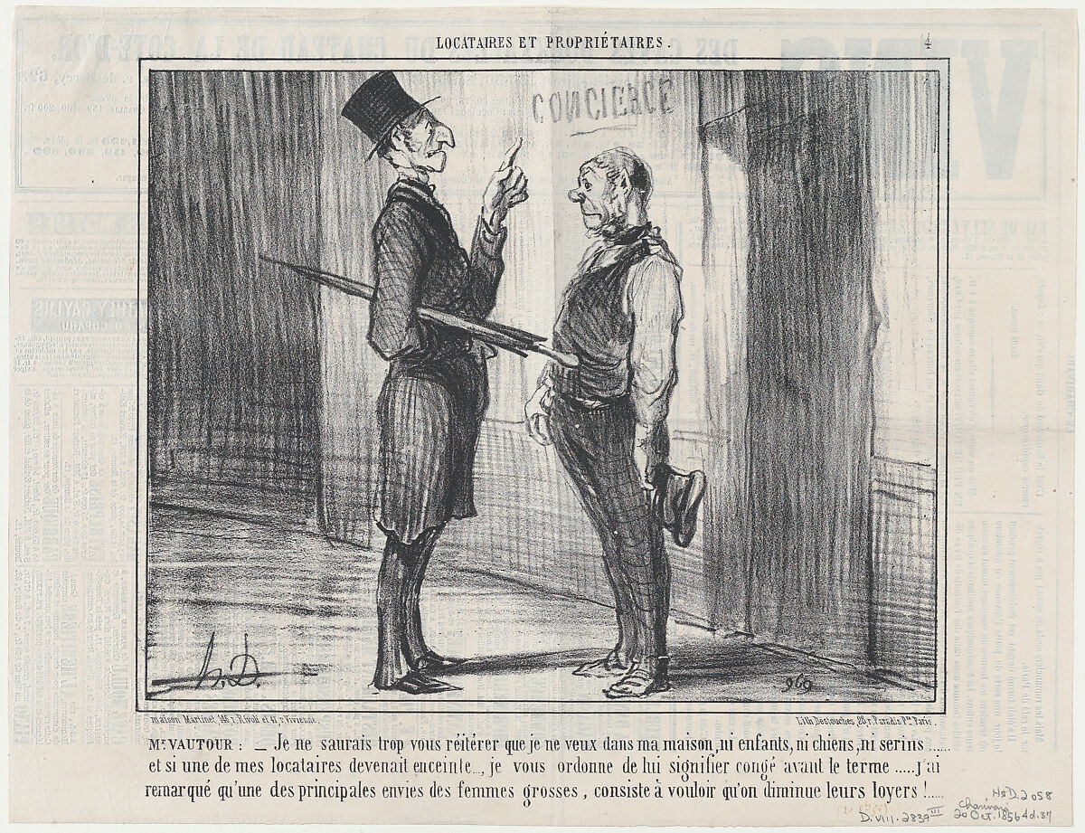 Mr. Vautour: –Je ne saurais trop..., from Locataires et Propriétaires, published in Le Charivari, October 20, 1856, Honoré Daumier (French, Marseilles 1808–1879 Valmondois), Lithograph; third state of three (Delteil) 