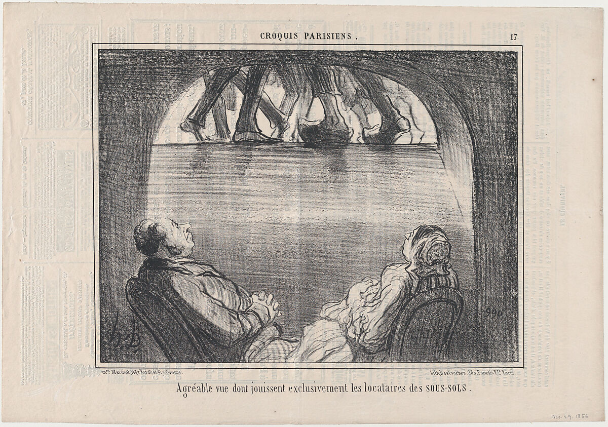 Agréable vue...des sous-sous, from Croqius Parisiens, published in Le Charivari, November 29, 1856, Honoré Daumier (French, Marseilles 1808–1879 Valmondois), Lithograph; second state of two (Delteil) 