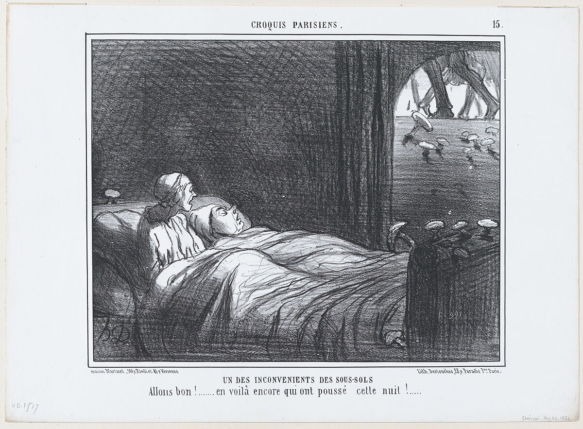 Un des inconvénients des sous-sols, from Croqius Parisiens, published in Le Charivari, November 26, 1856, Honoré Daumier (French, Marseilles 1808–1879 Valmondois), Lithograph; second state of two (Delteil) 