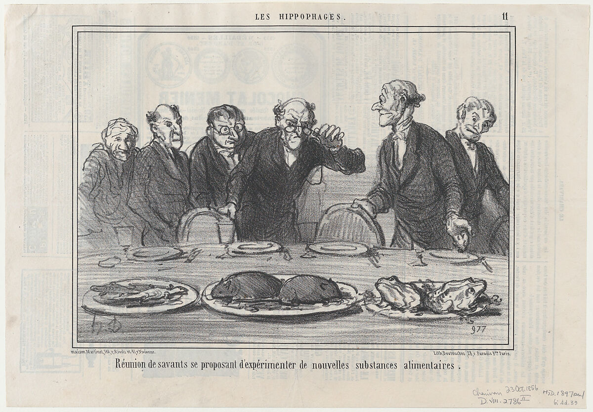 Réunion de savants se proposant..., from Les Hippophages, published in Le Charivari, October 23, 1856, Honoré Daumier (French, Marseilles 1808–1879 Valmondois), Lithograph; second state of two (Delteil) 