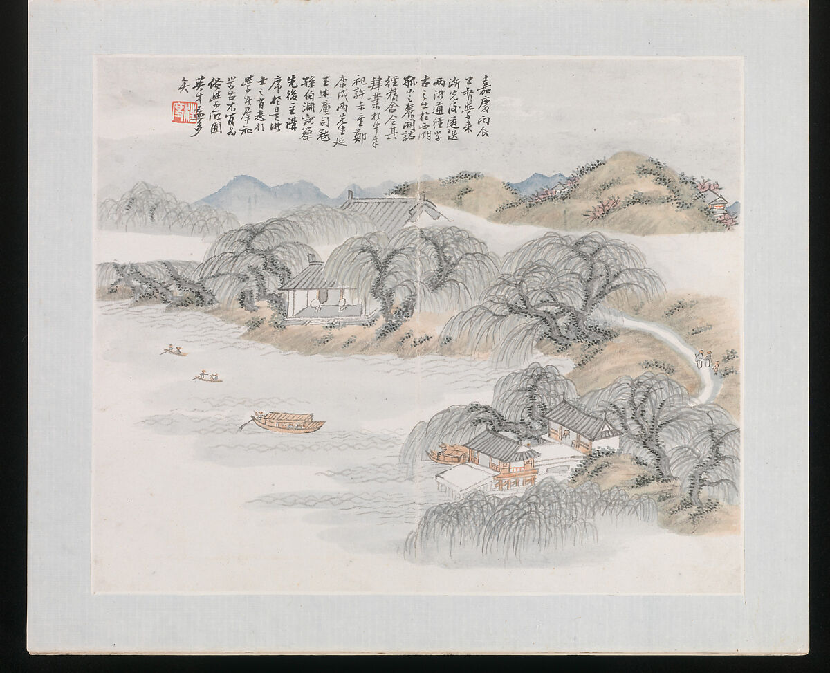 Ten Sites Associated with Ruan Yuan, Wang Jun (Chinese, 1816–after 1883), Album of ten paintings; ink and color on paper, China