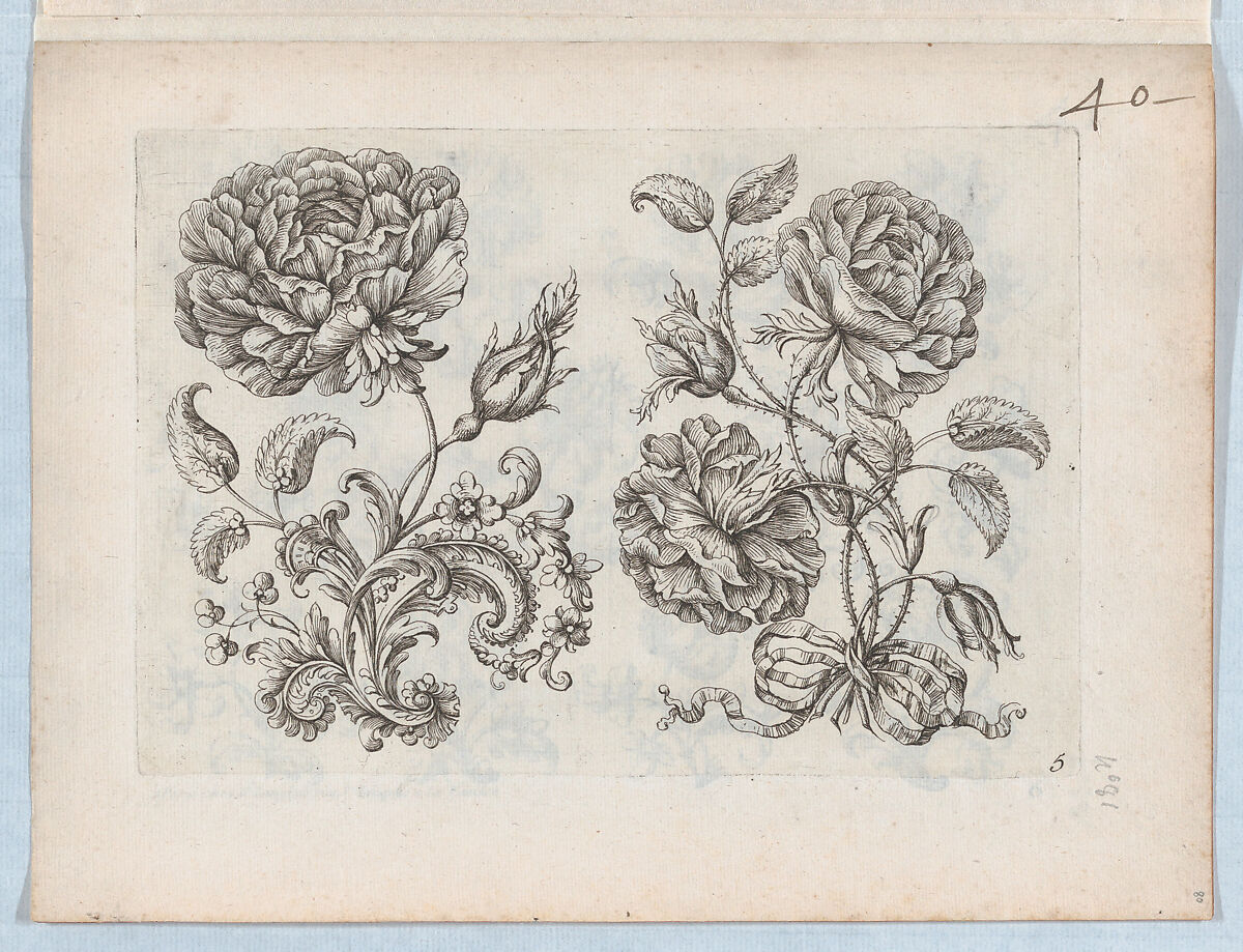 Series of Small Flower Motifs, Plate 5, Paul Androuet Ducerceau (French, 1623–1710), Etching 