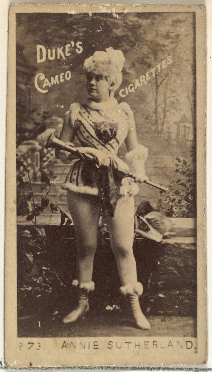 Card Number 73, Annie Sutherland, from the Actors and Actresses series (N145-4) issued by Duke Sons & Co. to promote Cameo Cigarettes, Issued by W. Duke, Sons &amp; Co. (New York and Durham, N.C.), Albumen photograph 