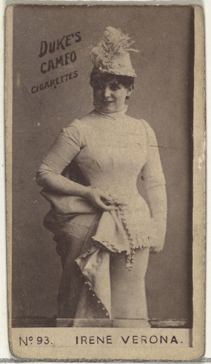 Card Number 93, Irene Verona, from the Actors and Actresses series (N145-4) issued by Duke Sons & Co. to promote Cameo Cigarettes, Issued by W. Duke, Sons &amp; Co. (New York and Durham, N.C.), Albumen photograph 