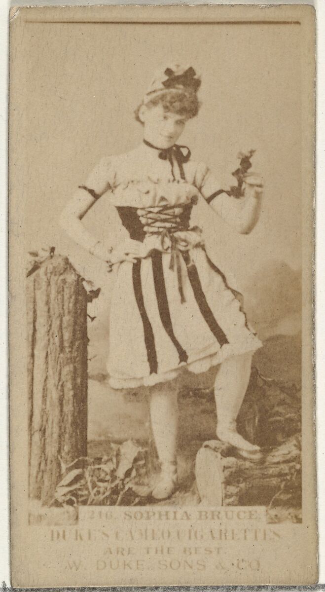 Card Number 216, Sophia Bruce, from the Actors and Actresses series (N145-5) issued by Duke Sons & Co. to promote Cameo Cigarettes, Issued by W. Duke, Sons &amp; Co. (New York and Durham, N.C.), Albumen photograph 