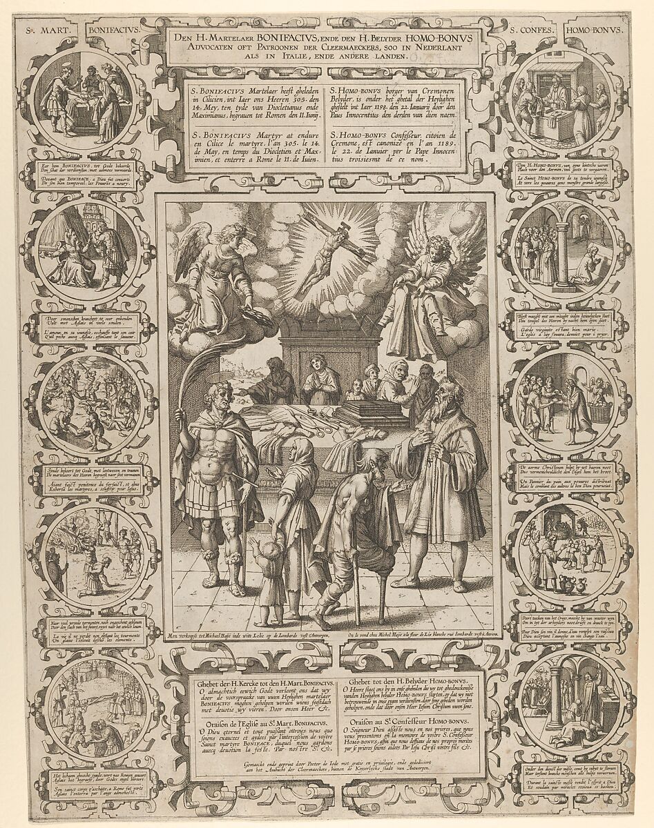 St. Bonifacius and St. Homobonus, Patron Saints of Tailors, Pieter de Jode II (Flemish, 1606–ca. 1674), Engraving 