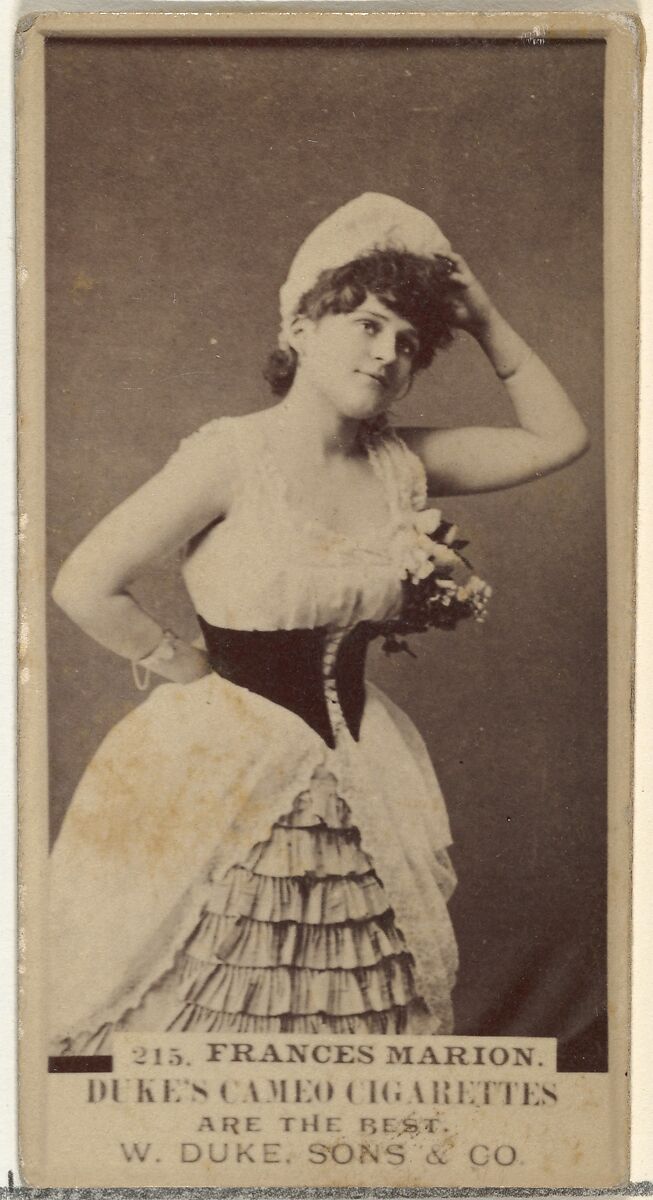 Card Number 215, Frances Marion, from the Actors and Actresses series (N145-5) issued by Duke Sons & Co. to promote Cameo Cigarettes, Issued by W. Duke, Sons &amp; Co. (New York and Durham, N.C.), Albumen photograph 