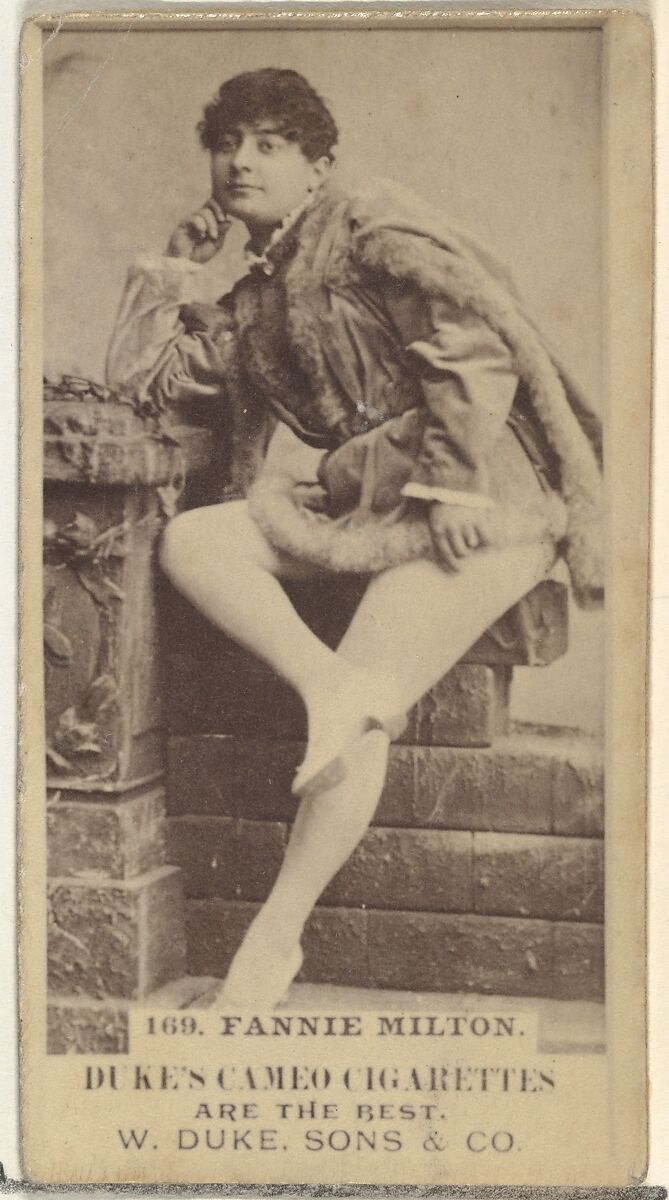 Card Number 169, Fannie Milton, from the Actors and Actresses series (N145-5) issued by Duke Sons & Co. to promote Cameo Cigarettes, Issued by W. Duke, Sons &amp; Co. (New York and Durham, N.C.), Albumen photograph 