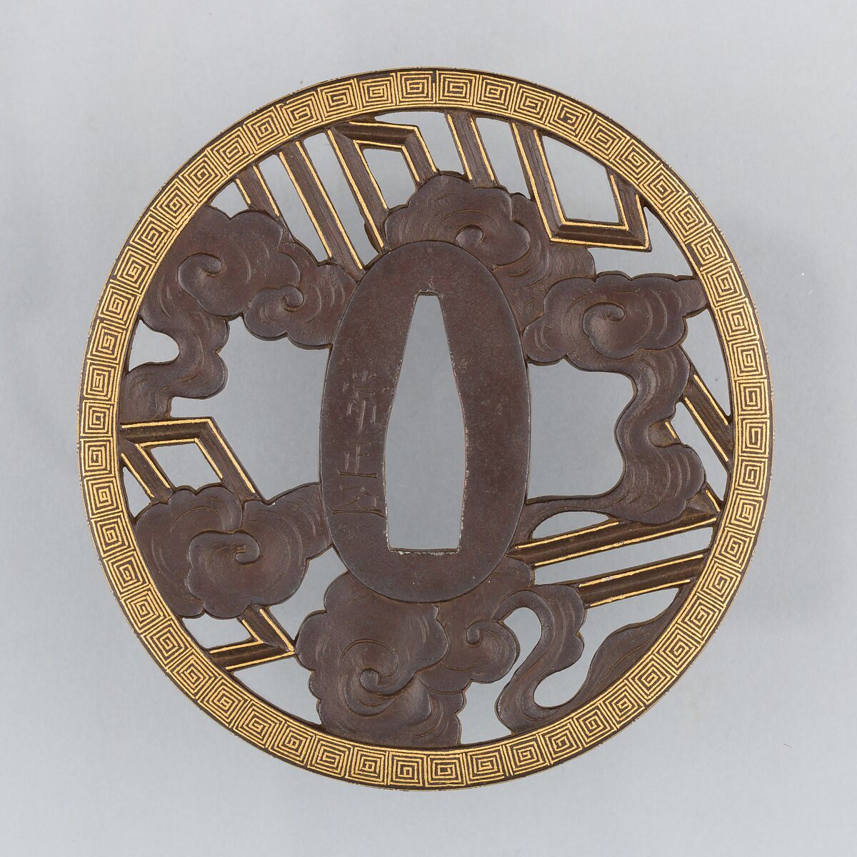 Sword Guard (Tsuba), Iron, gold, copper, Japanese 