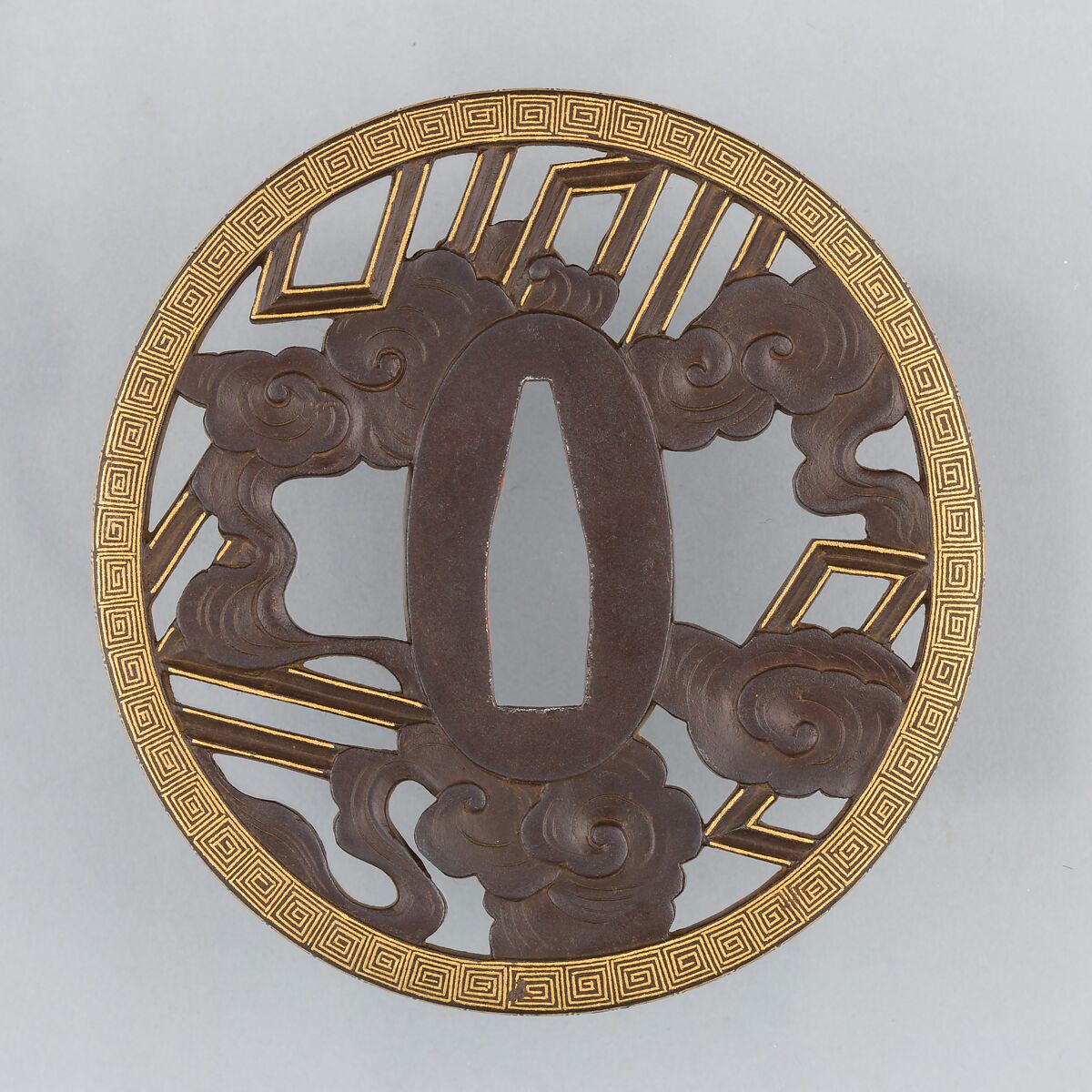 Sword Guard (Tsuba), Iron, gold, copper, Japanese