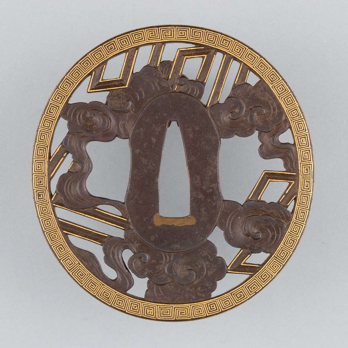 Sword Guard (Tsuba), Iron, gold, copper, Japanese