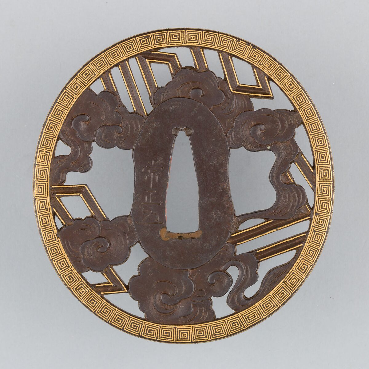 Sword Guard (Tsuba), Iron, gold, copper, Japanese 