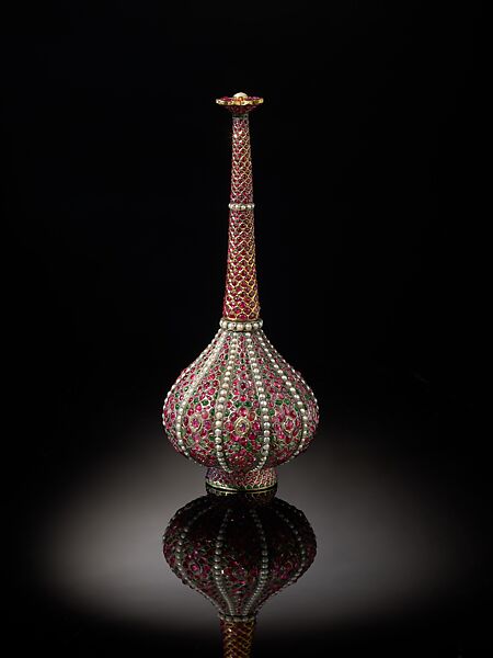 Rosewater Sprinkler (gulabpash), Metal, inlaid with rubies, emeralds, and pearls 