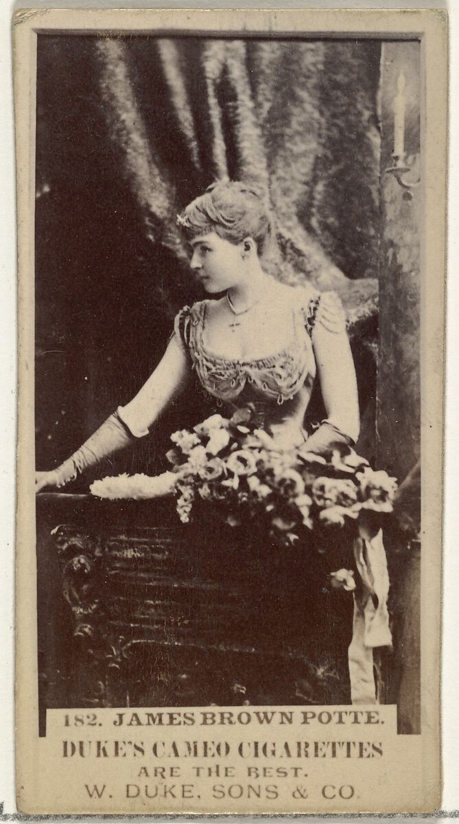 Card Number 182, Mrs. James Brown Potter, from the Actors and Actresses series (N145-5) issued by Duke Sons & Co. to promote Cameo Cigarettes, Issued by W. Duke, Sons &amp; Co. (New York and Durham, N.C.), Albumen photograph 