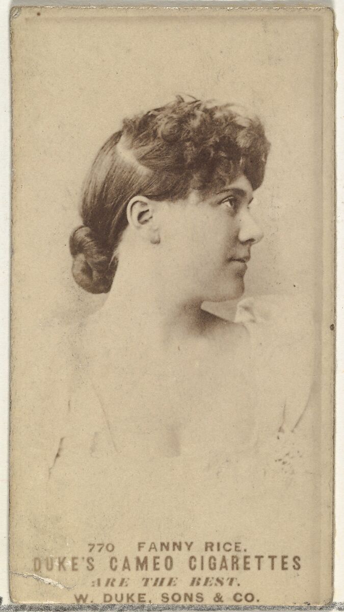 Card Number 770, Fanny Rice, from the Actors and Actresses series (N145-5) issued by Duke Sons & Co. to promote Cameo Cigarettes, Issued by W. Duke, Sons &amp; Co. (New York and Durham, N.C.), Albumen photograph 