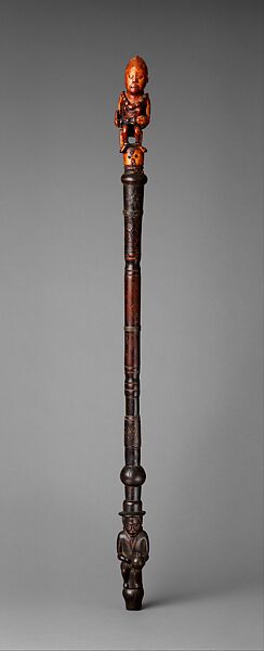 Staff: Finial with Female Figure and Child, Ivory, metal, wood, Kongo peoples