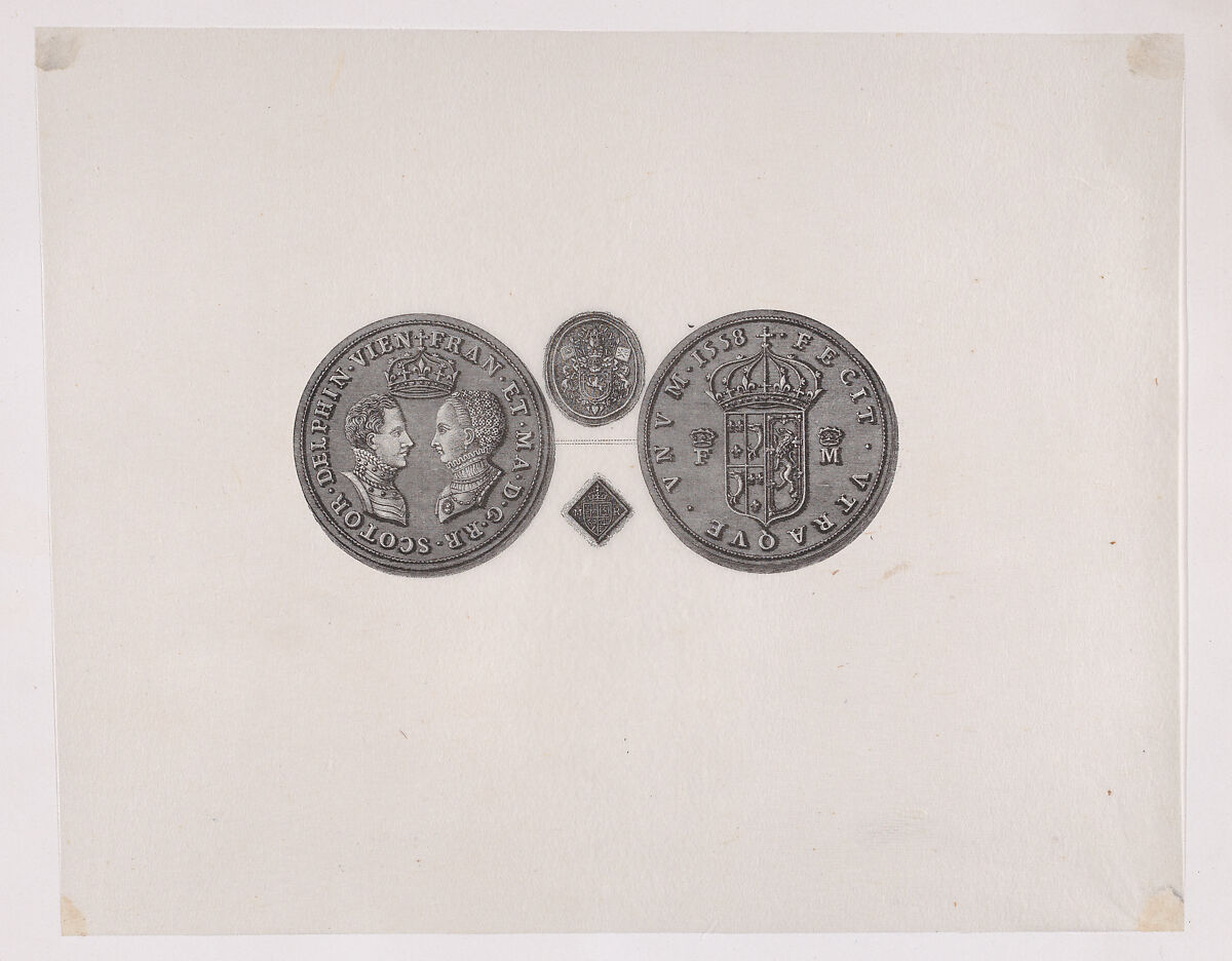 Medal commemorating the marriage of Mary, Queen of Scots to the Dauphin Francis of France, with Mary's privy seal and signet ring, After John West (British, active 1847–55), Engraving 