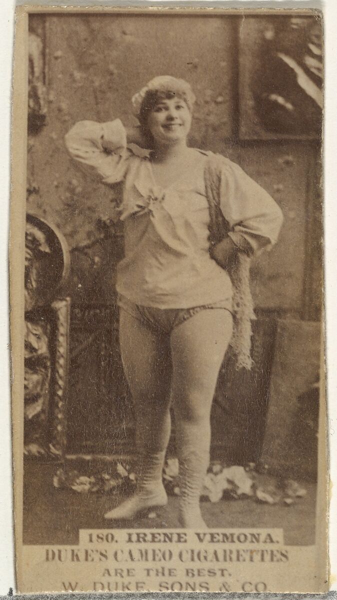 Card Number 180, Irene Varona, from the Actors and Actresses series (N145-5) issued by Duke Sons & Co. to promote Cameo Cigarettes, Issued by W. Duke, Sons &amp; Co. (New York and Durham, N.C.), Albumen photograph 