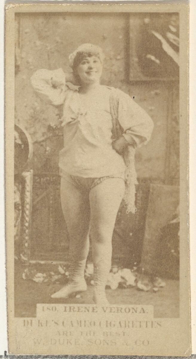 Card Number 180, Irene Verona, from the Actors and Actresses series (N145-5) issued by Duke Sons & Co. to promote Cameo Cigarettes, Issued by W. Duke, Sons &amp; Co. (New York and Durham, N.C.), Albumen photograph 