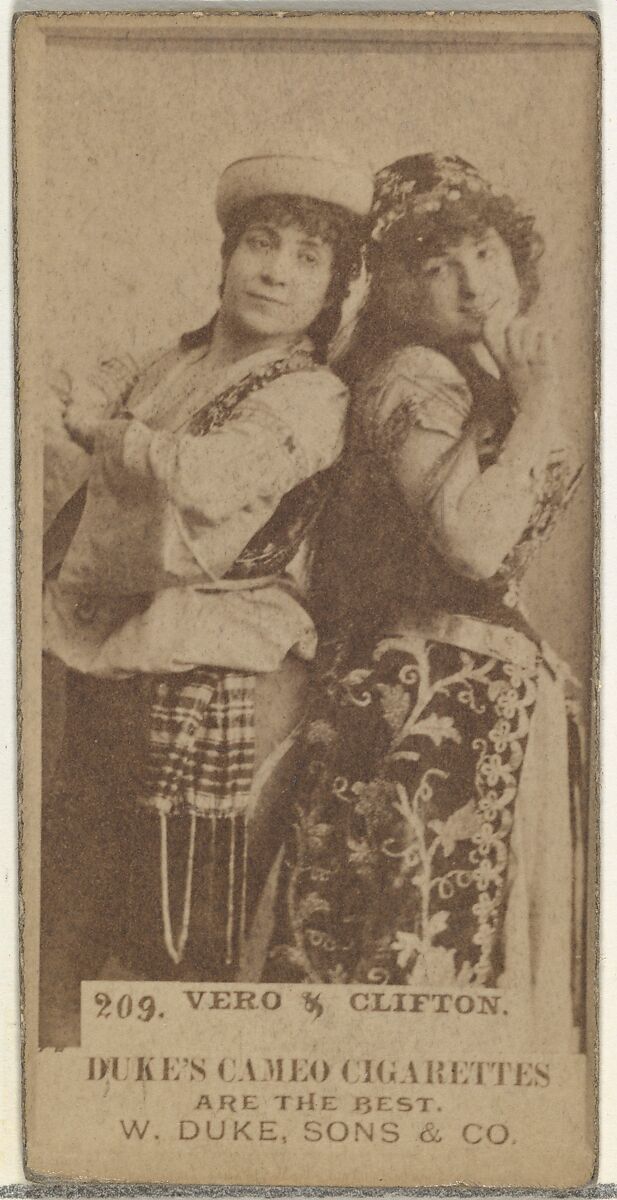 Card Number 209, Vero and Clifton, from the Actors and Actresses series (N145-5) issued by Duke Sons & Co. to promote Cameo Cigarettes, Issued by W. Duke, Sons &amp; Co. (New York and Durham, N.C.), Albumen photograph 
