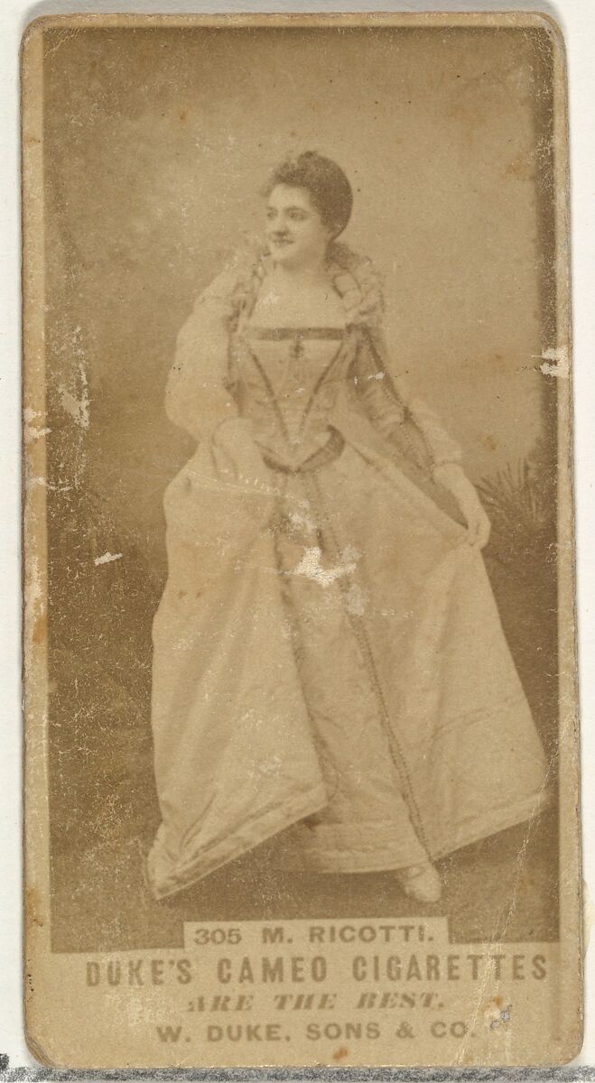Card Number 305, M. Ricotti, from the Actors and Actresses series (N145-5) issued by Duke Sons & Co. to promote Cameo Cigarettes, Issued by W. Duke, Sons &amp; Co. (New York and Durham, N.C.), Albumen photograph 