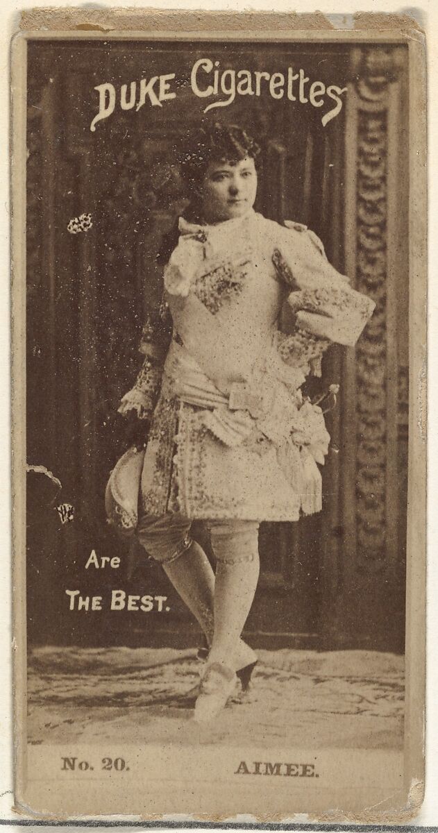 Card Number 20, Aimee, from the Actors and Actresses series (N145-6) issued by Duke Sons & Co. to promote Duke Cigarettes, Issued by W. Duke, Sons &amp; Co. (New York and Durham, N.C.), Albumen photograph 