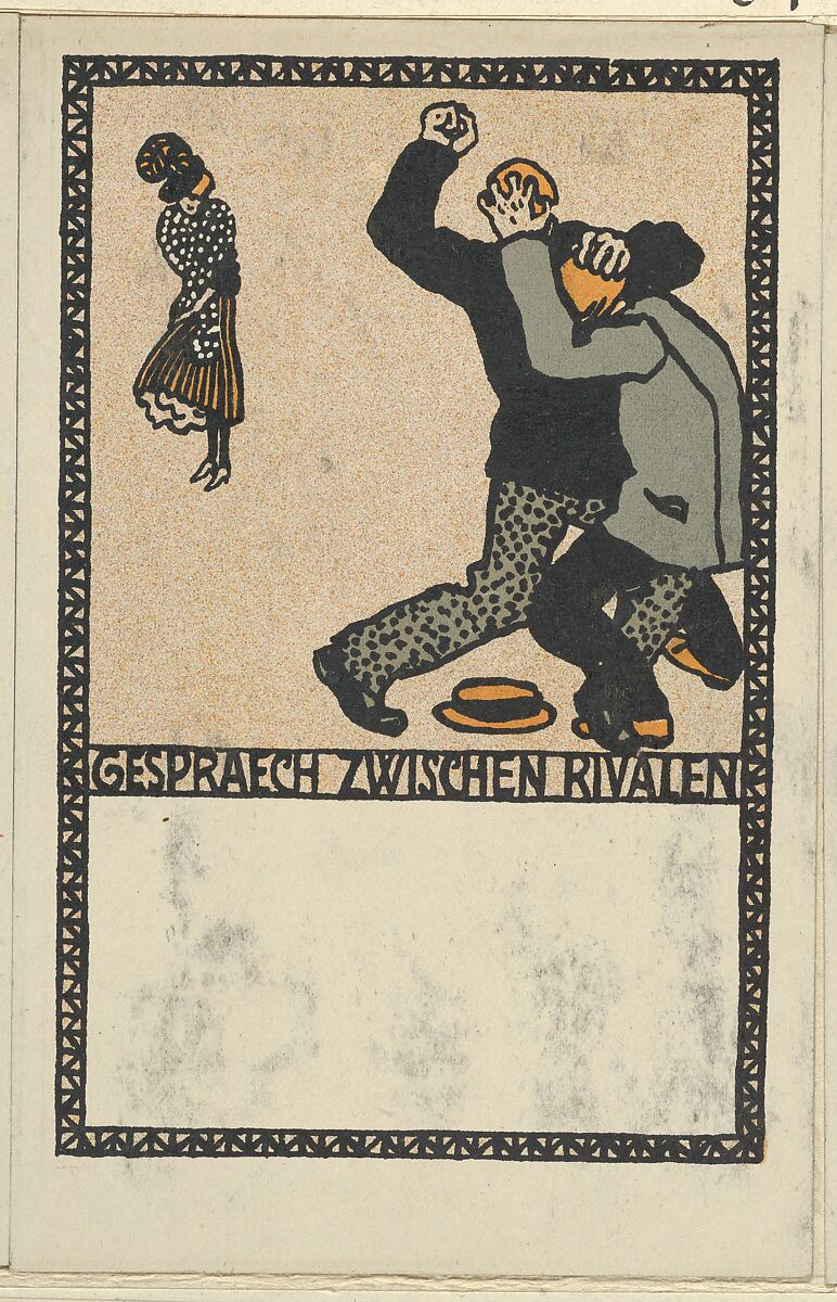 Conversation Between Rivals (Gespraech Zwischen Rivalen), Moriz Jung (Austrian (born Czechoslovakia) Moravia 1885–1915 Manilowa (Carpathians)), Color lithograph 