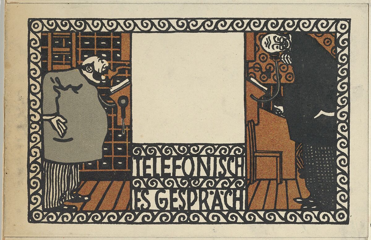 Telephone Conversation (Telefonisch Es Gespräch), Moriz Jung (Austrian (born Czechoslovakia) Moravia 1885–1915 Manilowa (Carpathians)), Color lithograph 